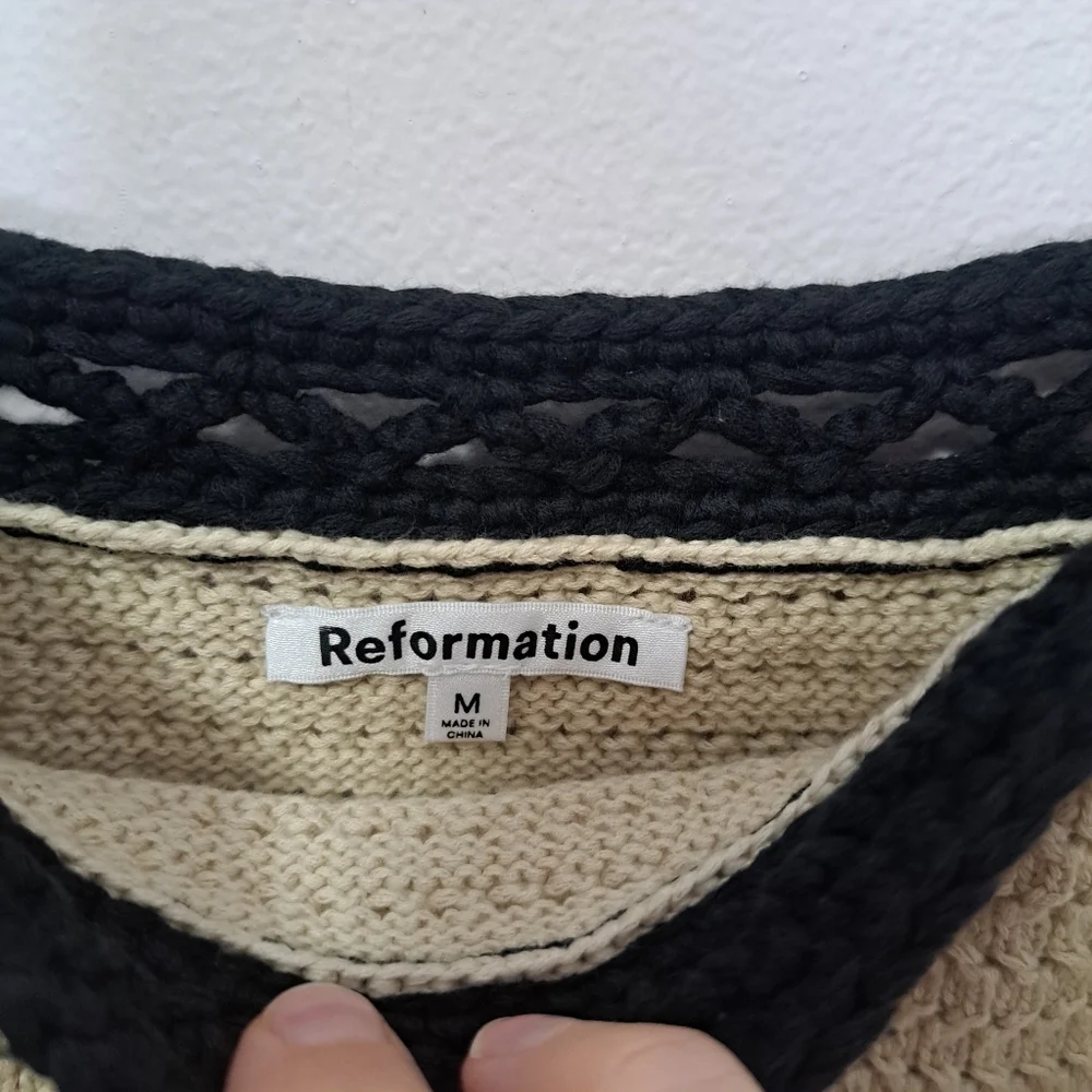 Reformation Max Open Knit Two Piece Set Oatmeal And Black Medium NWOT - Picture 6 of 9
